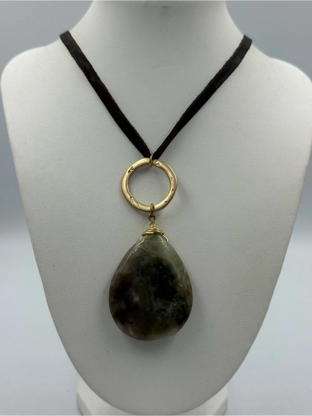 Labradorite Teardrop Pendant on Leather Necklace Boho Stone Mystic Gemstone
